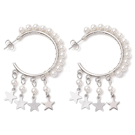 Star Shell Pearl Dangle Stud Earrings EJEW-JE06186-02-1