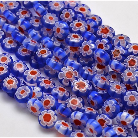 Handmade Millefiori Glass Flat Round Bead Strands LK-P011-12-1