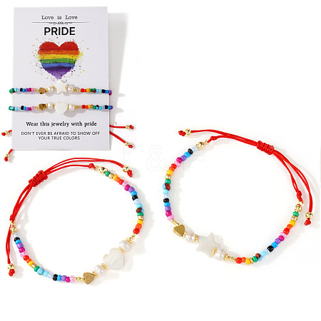 2Pcs Pride Rainbow Glass Seed Bracelet Sets PW1588-1