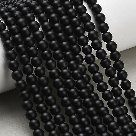 Natural Black Onyx(Dyed & Heated) Beads Strands G-Z024-01B-6mm-1