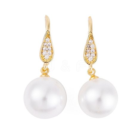 Rack Plating Brass Cubic Zirconia ABS Pearl Earring Hooks EJEW-S219-16G-02-1