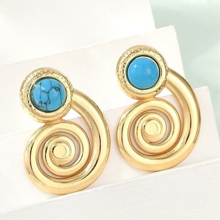 Spiral 304 Stainless Steel Synthetic Turquoise Stud Earrings for Women EJEW-U046-13G-1