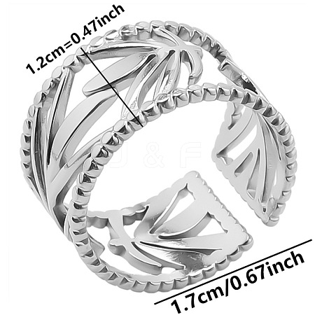 Minimalist Hollow Leaf Stainless Steel Opem Cuff Ring for Unisex LU1805-1-1