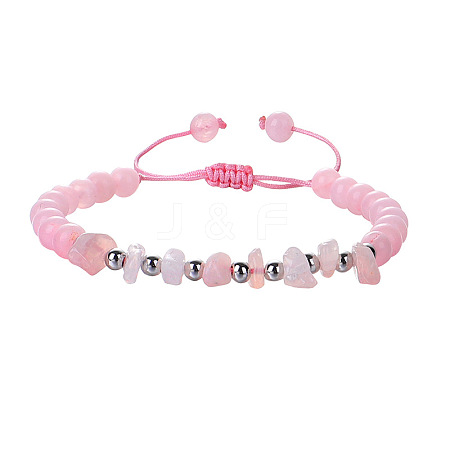 Natural Rose Quartz Round Beads & Chips Braided Bead Bracelets for Women Men MK7724-13-1