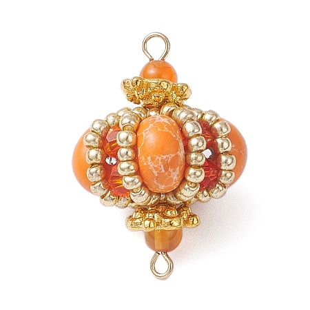 Dyed Synthetic Imperial Jasper & Handmade Glass Seed Beaded Rhombus Connector Charms PALLOY-MZ00960-06-1