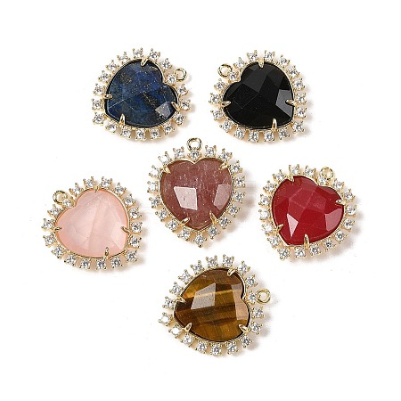 Natural Mixed Gemstone Faceted Heart Pendants G-I382-03G-1