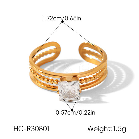 304 Stainless Steel Pave Clear Cubic Zirconia Cuff Open Rings for Women WG46FF3-03-1