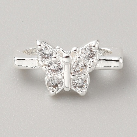 Brass Pave Clear Cubic Zirconia Connector Charms LS-KK-WH0081-22C-S-1