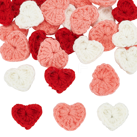 42Pcs 3 Colors Wool Yarn Heart Ornament Accessories AJEW-FG0004-03-1