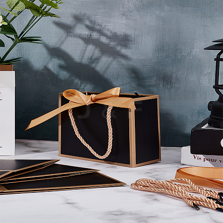 Paper Portable Gift Tote Boxes with Goldenrod Ribbon CON-WH0112-014-1