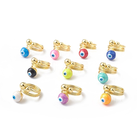 Enamel Round with Evil Eye Finger Rings RJEW-A014-01G-M-1