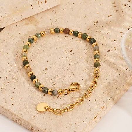 Bohemian Style Natural Indian Agate Round Beaded Bracelets for Women JU9810-6-1