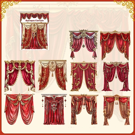 Beautiful Day Sticker Baroque Curtain Series European Retro Creative Curtain Decoration Hollow Hard Card For Journal PW-WGDFA3E-01-1