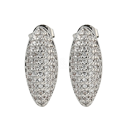 Oval Clear Cubic Zirconia Stud Earrings EJEW-N054-45P-1