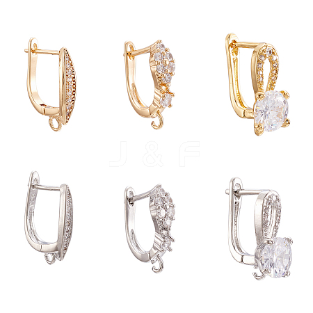 12Pcs 6 Style Brass Micro Pave Cubic Zirconia Hoop Earring Findings ZIRC-PJ0001-06-1