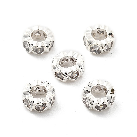 Brass Micro Pave Clear Cubic Zirconia Rondelle European Beads LS-KK-R216-20S-1