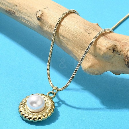 Natural Shell Pearl Pendant Necklace with Ion Plating(IP) 304 Stainless Steel Chains NJEW-K255-19G-1