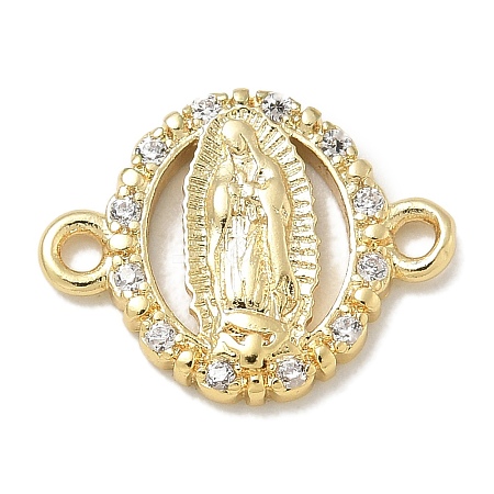 Rack Plating Brass Micro Pave Clear Cubic Zirconia Religion Virgin Mary Connector Charms KK-L224-094G-03-1