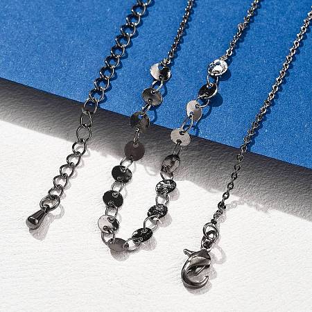 Brass Cable & Flat Sequin Chains Necklaces for Women NJEW-D302-44B-1