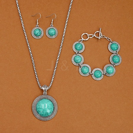 Alloy with Synthetic Turquoise Pendant Necklaces & Link Bracelets & Dangle Earring Sets WGBFEA3-03-1