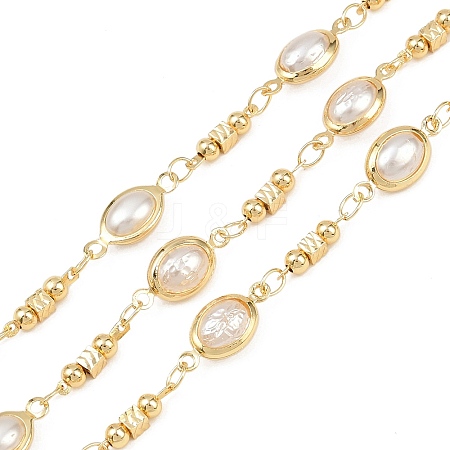 Brass ABS Imitation Pearl Oval Link Chains CHC-B025-07G-1
