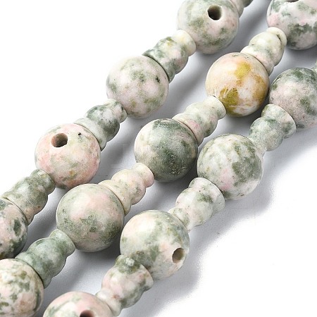 Natural Green Line Jasper 3-Hole Guru Bead Strands G-K149-41-1