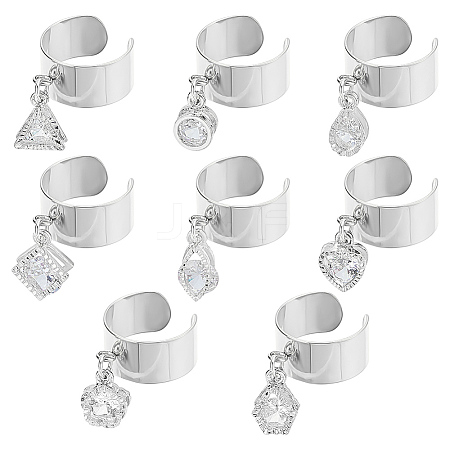 8Pcs 304 Stainless Steel Open Cuff Finger Ring RJEW-UN00036-1