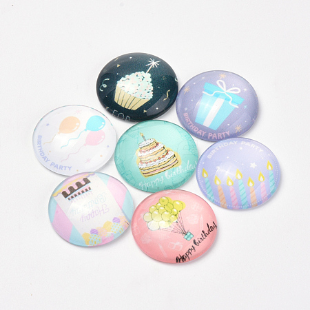 Printed Glass Flat Back Cabochons X-GGLA-Q056-015-12mm-1