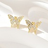 Brass Micro Pave Clear Cubic Zirconia Stud Earrings EJEW-A128-01G-4