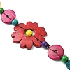 Dyed Natural Coconut Flower & Flat Round Beaded Necklaces NJEW-B088-02-4