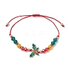 Christmas Glass Braided Bead Bracelets BJEW-JB10892-03-1