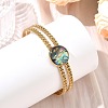 2Pcs 2 Colors Natural Abalone Shell Paua Shell 304 Stainless Steel Open Cuff Bangle Sets with Enamel BJEW-JB14486-01-3