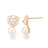 Flower Brass Natural Pearl Dangle Stud Earrings PEAR-N020-06V-2