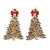 Bowknot Christmas Tree Alloy Colorful Rhinestone & Enamel Dangle Stud Earrings for Women LS-EJEW-L203-11KCG-1