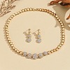 Brass Crystal Rhinestone Flat Round Link Chain Necklaces & Stud Dangle Earrings Sets for Women FS-WG8EC1E-01-1