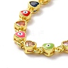 Enamel Evil Eye & Cubic Zirconia Heart Link Chain Bracelet BJEW-H555-01C-2