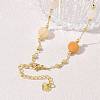 Natural Yellow Aventurine Faceted Flat Round Beaded Chain Necklaces with Matte Brass Beads GG-CBA37F5-01G-08-2