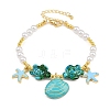 Ocean Brass Enamel Starfish Shell Shape Charm Bracelets for Women KK-CBA68DA-16G-01-5