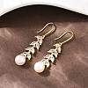 Leaf Brass Micro Pave Clear Cubic Zirconia Dangle Earrings EJEW-C172-03G-3