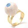 Enamel Round with Evil Eye Beaded Open Cuff Ring RJEW-E069-03G-04-1