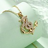 Brass Micro Pave Clear Cubic Zirconia Anchor Snake Pendant Necklaces NJEW-S438-02J-G-3