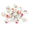 24Pcs 4 Colors Handmade Flower Printed Porcelain Ceramic Beads PORC-TADJ0001-07-3
