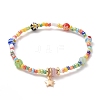 Seed & Millefiori Glass Beaded Stretch Bracelet with Brass Star Charms for Women BJEW-JB09355-1