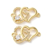 Rack Plating Brass Cubic Zirconia Double Heart Connector Charms KK-C084-32E-G-1