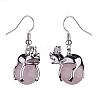 Natural Rose Quartz Frog Dangle Earrings EJEW-A092-13P-06-3