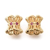 Brass Micro Pave Magenta Cubic Zirconia Beads KK-M318-24G-02-1