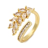 Rack Plating Brass Micro Pave Clear Cubic Zirconia Cuff Finger Rings for Women RJEW-M028-03G-2