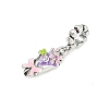 Brass Rhinestone Pink Enamel Bouquet European Dangle Charms KK-P324-06P-2
