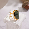 304 Stainless Steel with Natural Gemstone Cuff Open Rings for Women FS3382-4