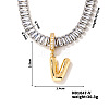 Golden Tone Brass Pave Clear Cubic Zirconia Letter Pendant Necklaces for Women YX4437-22-1